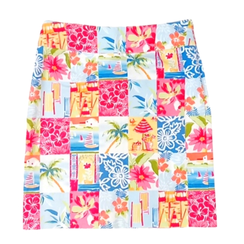 Talbots Tropical Patchwork Print A-line Skirt Cotton Canvas Stretch Sz 10 - Picture 3 of 12